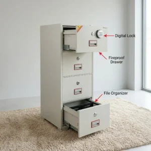 Digital Lock Office Cabinet 255kg with fireproof drawers and secure file storage system for modern offices