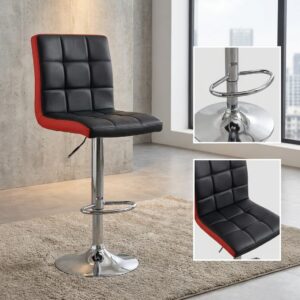 Swivel Leather Bar Stool with chrome base adjustable height black and red padded kitchen stool