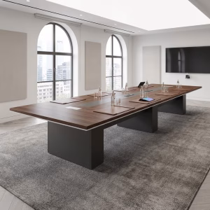 6M Executive Boardroom Table with premium woodgrain conference surface, integrated cable management, and modern corporate meeting room design