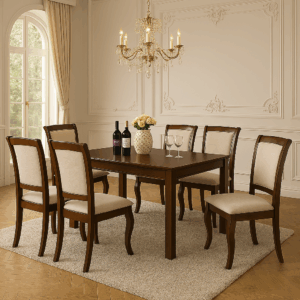 6-Seats Oak Wood Dining Set