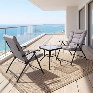 Folding Outdoor Bistro Set with cushioned chairs and table for balcony patio seating