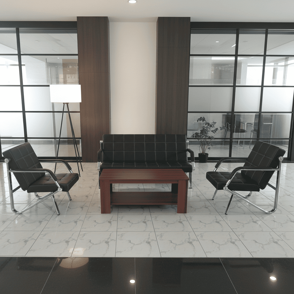 5-Seater Black PU Leather Reception Sofa Set