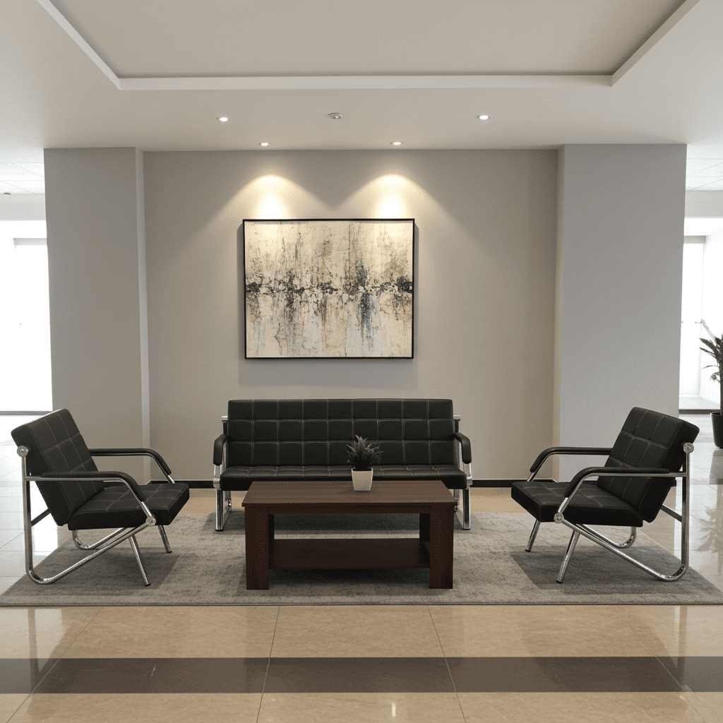 5-Seater Black PU Leather Reception Sofa Set