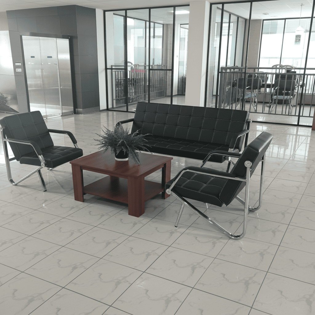 5-Seater Black PU Leather Reception Sofa Set