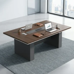 2m Modern Conference Table with walnut finish and integrated center panel
