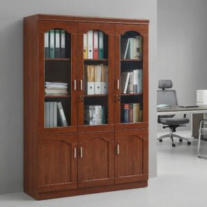 Executive 3 Door Bookcase wooden office cabinet with glass doors and shelves for storage and display