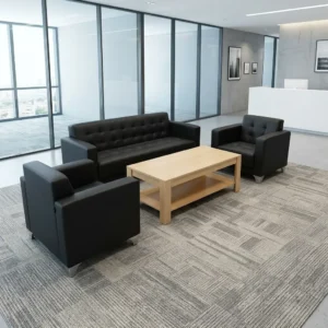 Leather 5-Seater Reception Set with black leather 3-seater sofa and two single-seater armchairs for modern office reception areas