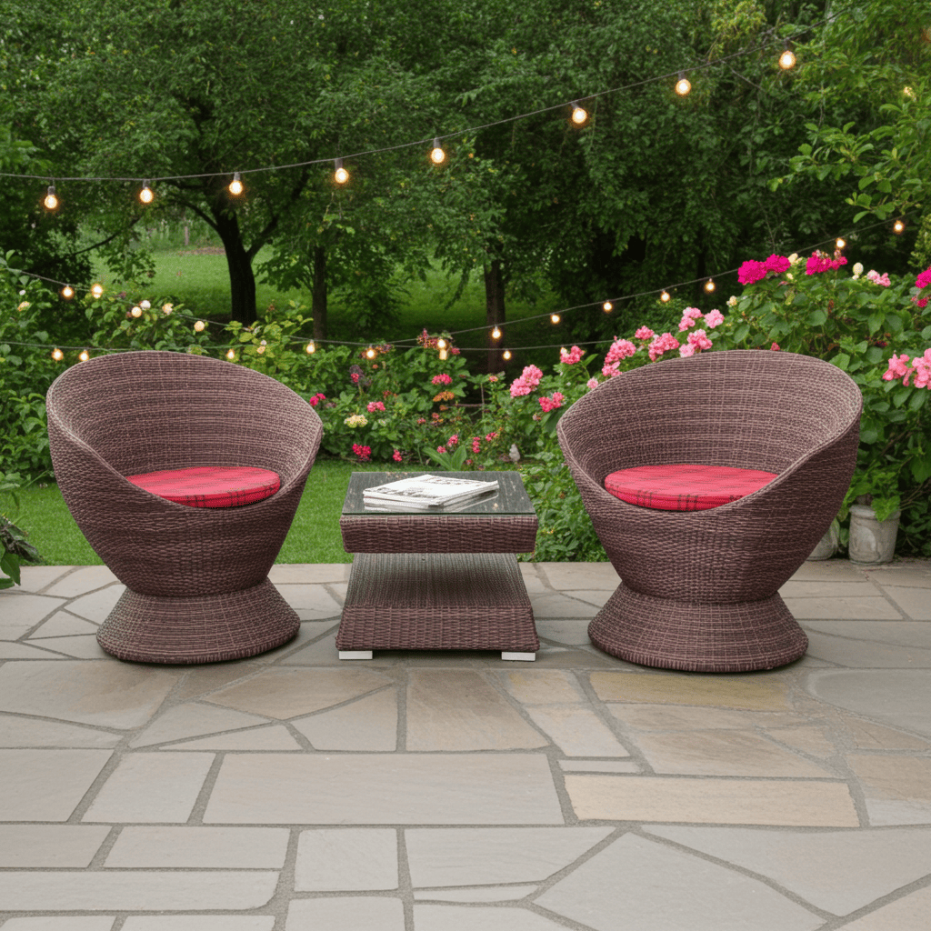 Wicker Patio Conversation Set - Modern Outdoor Barrel Chairs