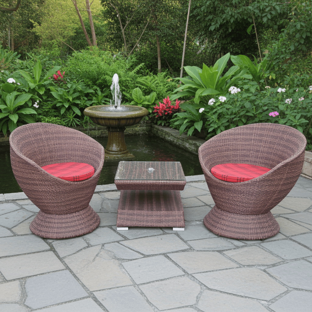 Wicker Patio Conversation Set - Modern Outdoor Barrel Chairs