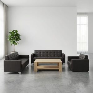 6-Seater Black Leather Office Sofa Set