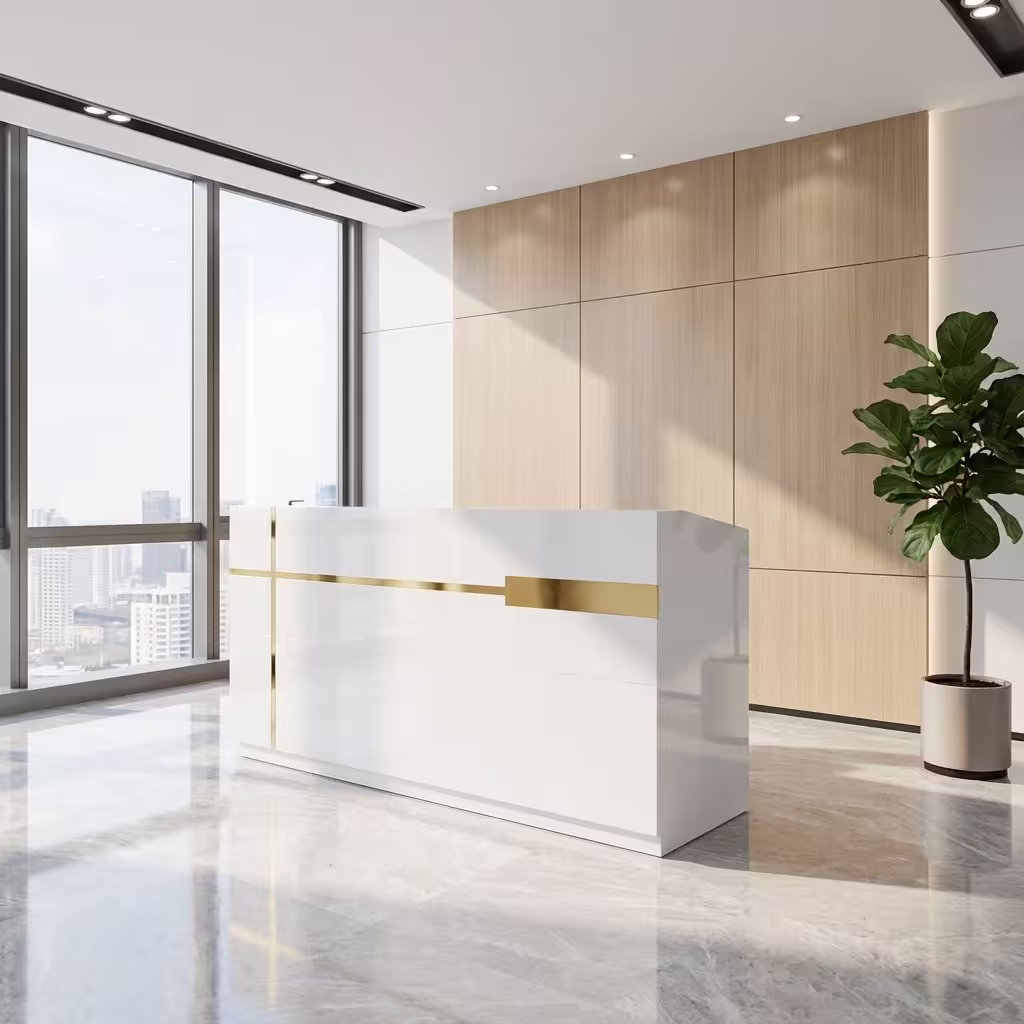 Luxury White and Gold Reception Desk 1.6m