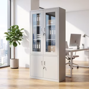 Lockable Metal Office Cabinet with Glass Doors