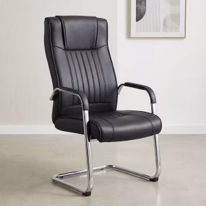 Executive Prestige Visitor Chair with high-back black upholstery and chrome sled base for boardroom and office guest seating.