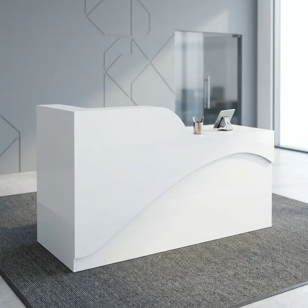 Modern 1.6M Front Office Desk With Curved White Reception Design And Spacious Workstation