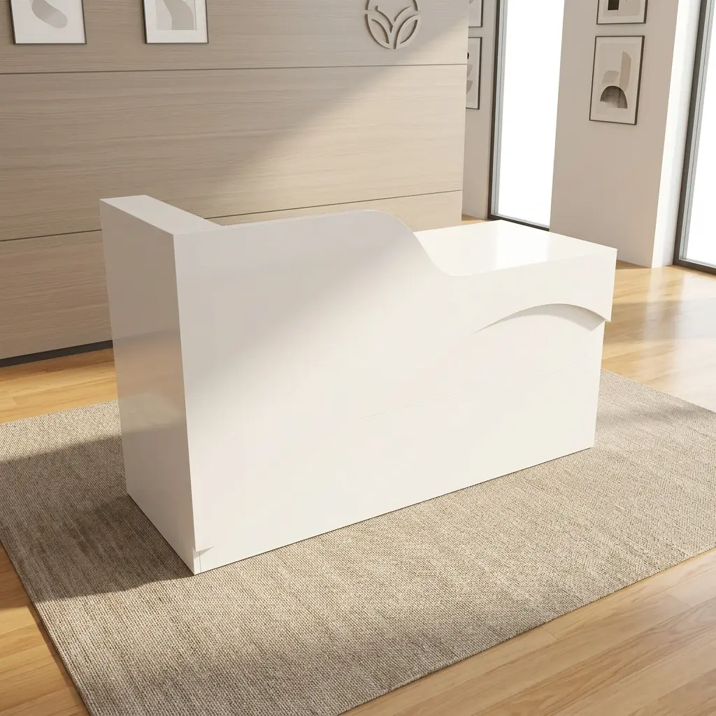 Modern 1.6M Front Office Desk With Curved White Reception Design And Spacious Workstation