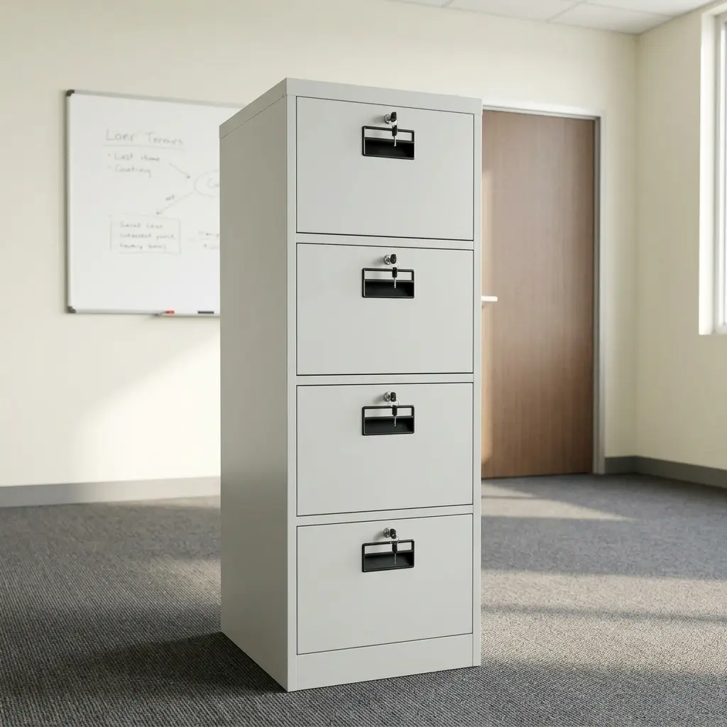 4-Drawer Metal Filing Cabinet With Lockable Drawers And Durable Steel Construction For Secure Office File Storage