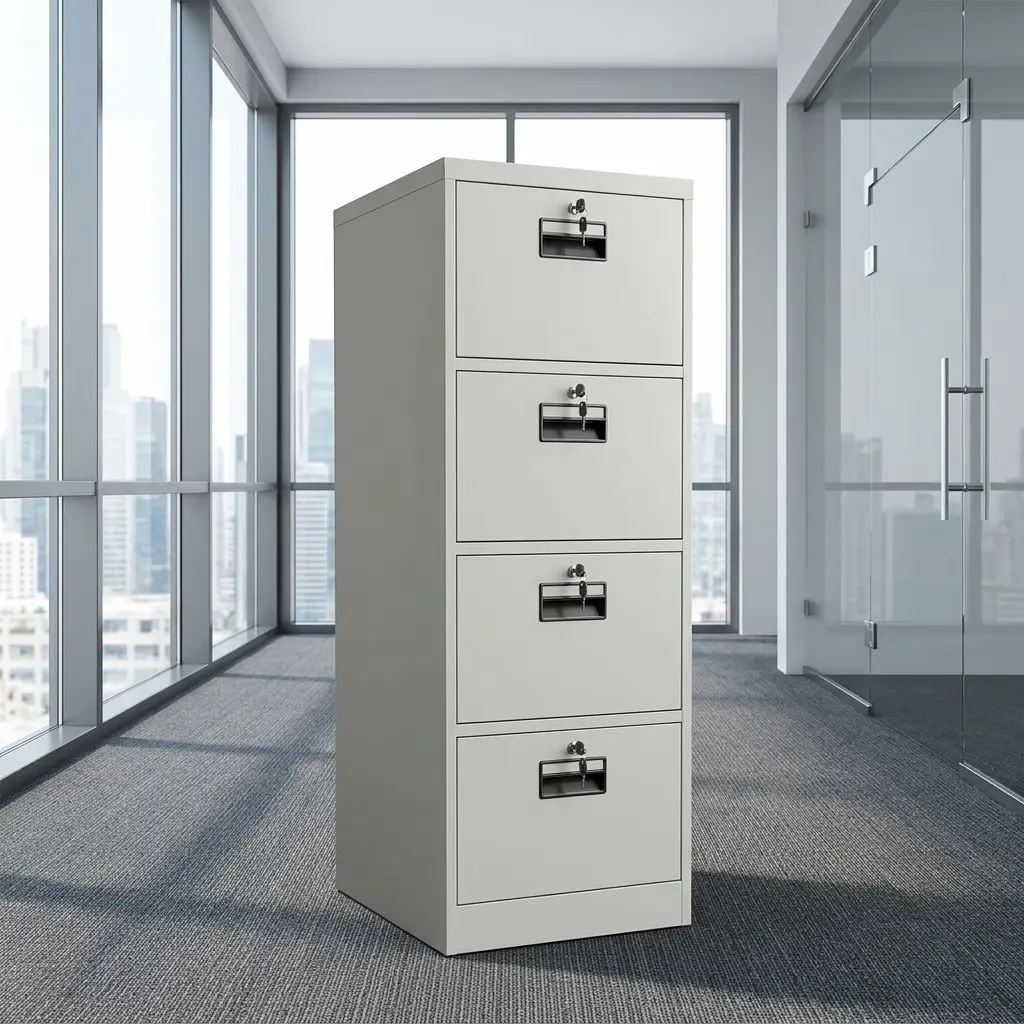 4-Drawer Metal Filing Cabinet With Lockable Drawers And Durable Steel Construction For Secure Office File Storage