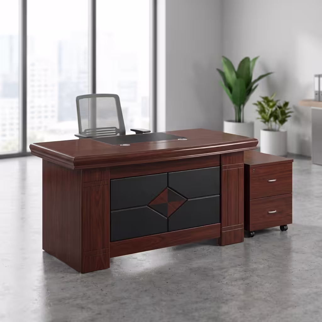 1400mm Executive Office Desk – Dark Wood Finish with Mobile Pedestal