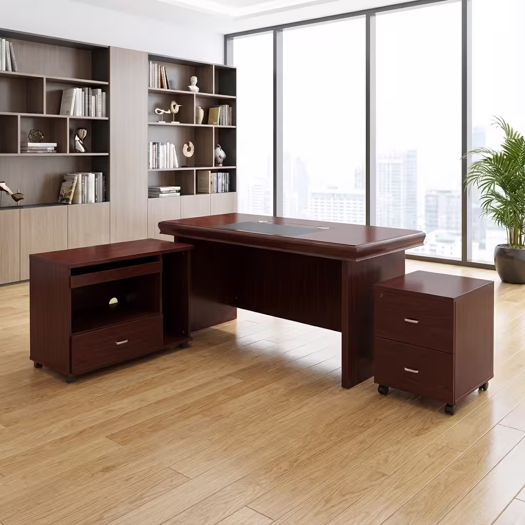 1400mm Executive Office Desk – Dark Wood Finish with Mobile Pedestal