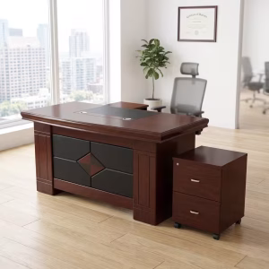 1400mm Executive Office Desk – Dark Wood Finish with Mobile Pedestal