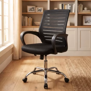 Streamlined Mesh Office Chair – Premium Chrome Base Seating for Stylish Workspaces
