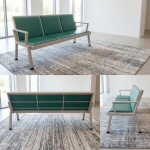 Medical Clinic Waiting Bench cushioned multi-seat bench with metal frame for hospital and reception use