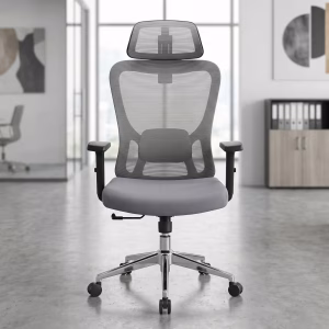 Ergonomic Mesh Office Chair with adjustable headrest, lumbar support, reclining function, and swivel base in a modern office setting