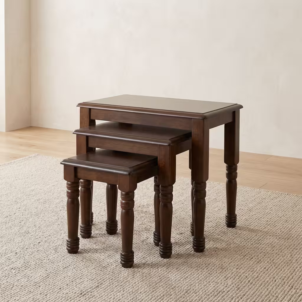 Viro Nest Of Stools Made From Solid Wood With Classic Design And Space-Saving Nesting Structure In A Living Room Setting