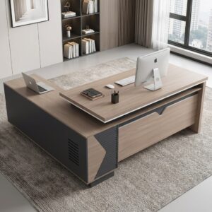 Power 1.8m executive desk with modern wood finish and stylish panel design.