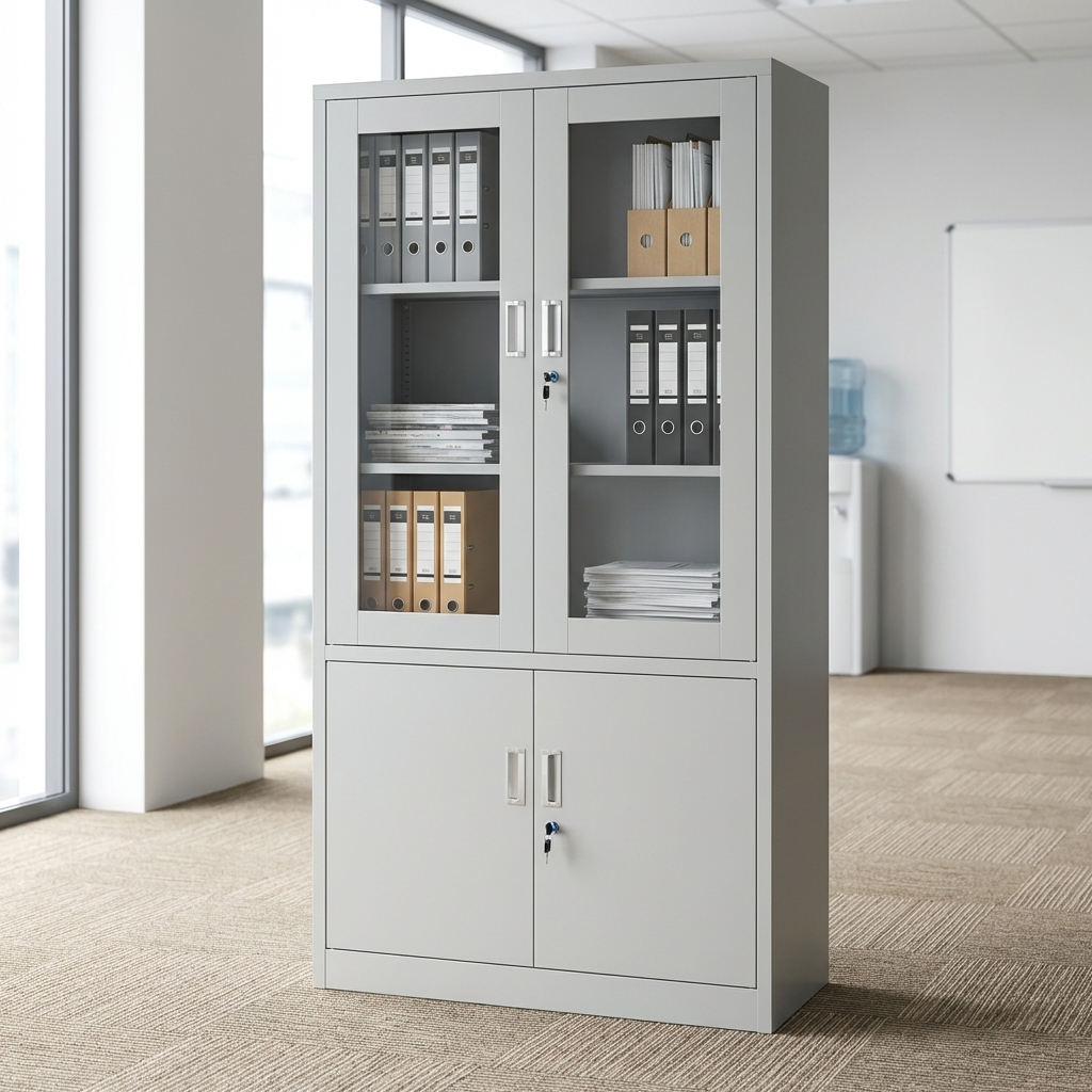Executive Filing Cabinet Steel Office Storage Cabinet With Glass Doors And Lower Cabinet