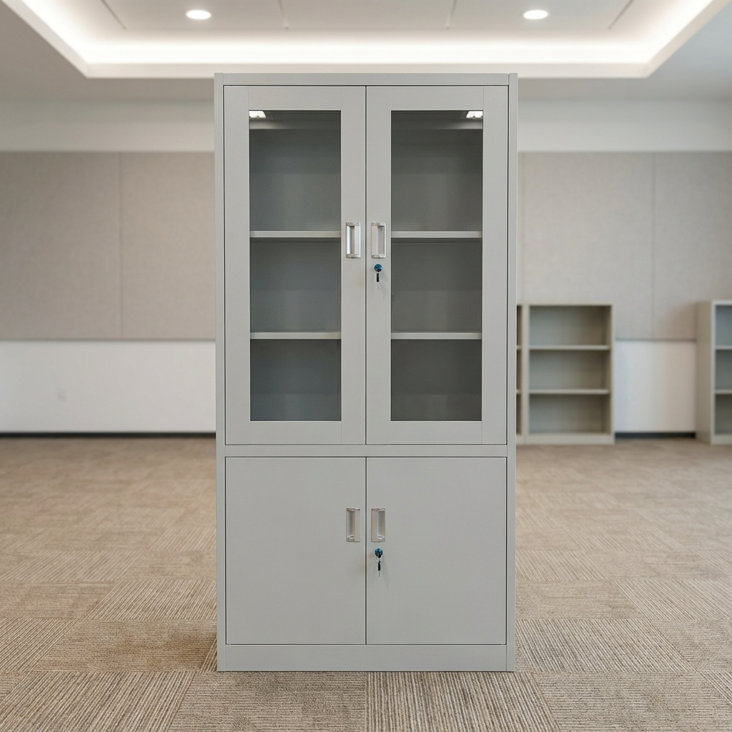 Executive Filing Cabinet Steel Office Storage Cabinet With Glass Doors And Lower Cabinet