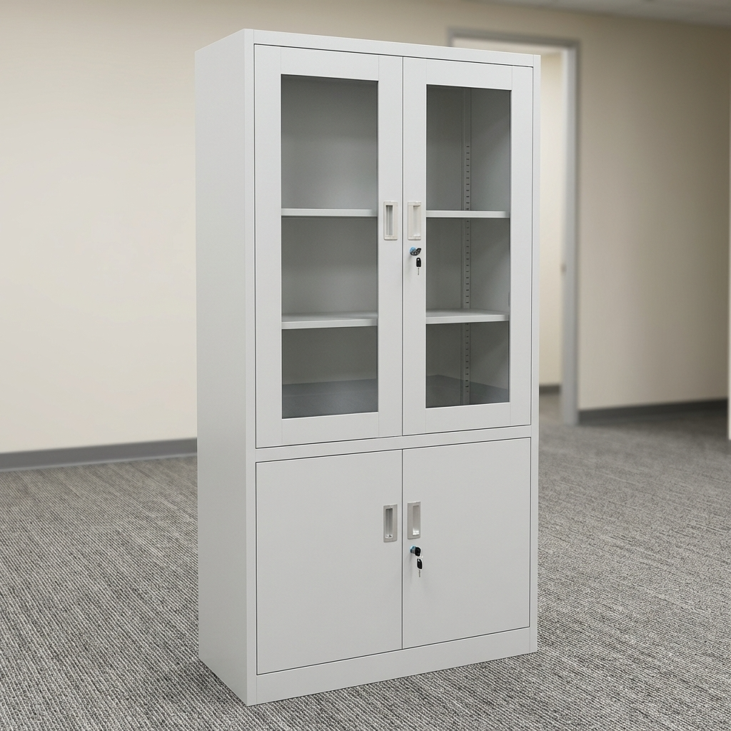 Executive Filing Cabinet Steel Office Storage Cabinet With Glass Doors And Lower Cabinet