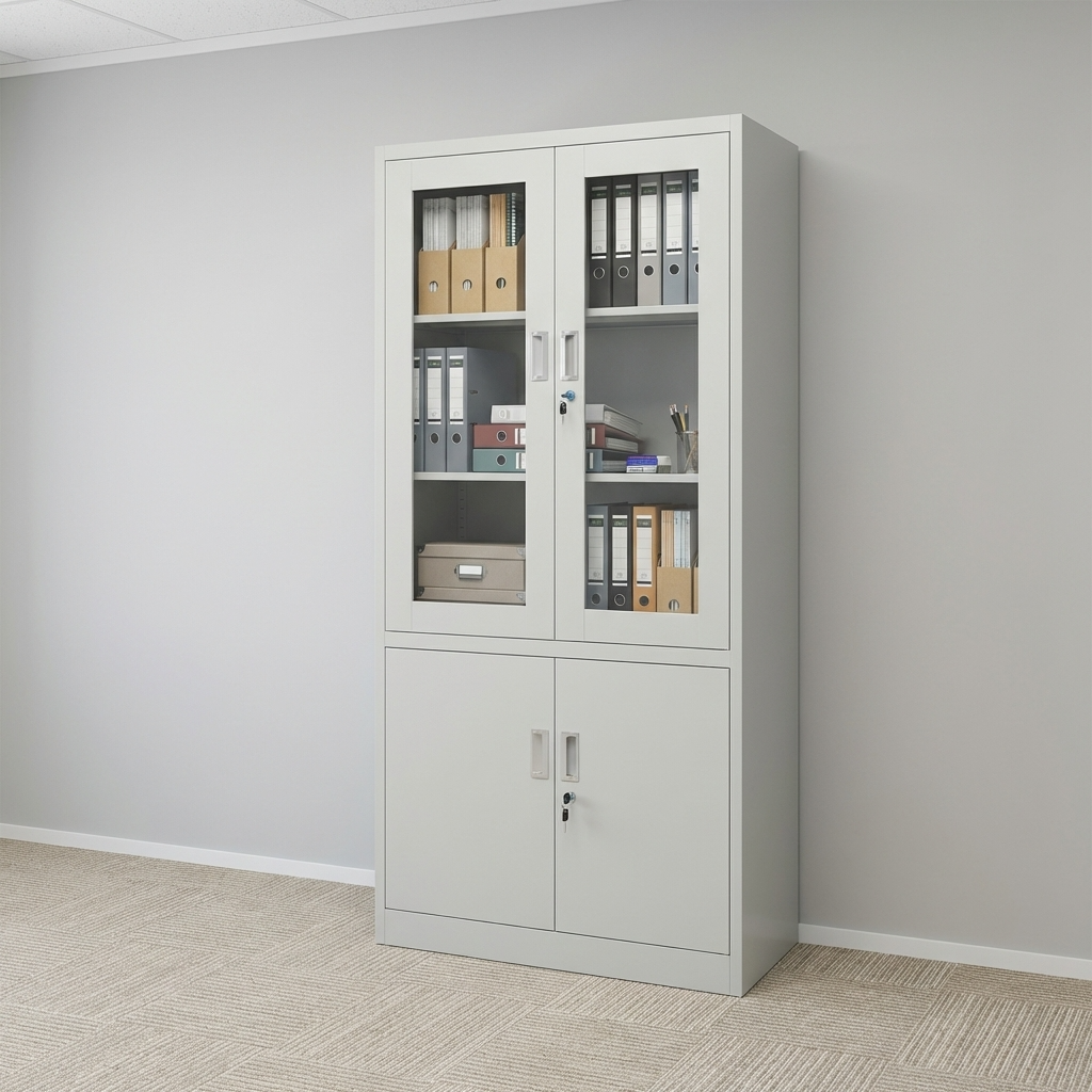 Executive Filing Cabinet Steel Office Storage Cabinet With Glass Doors And Lower Cabinet