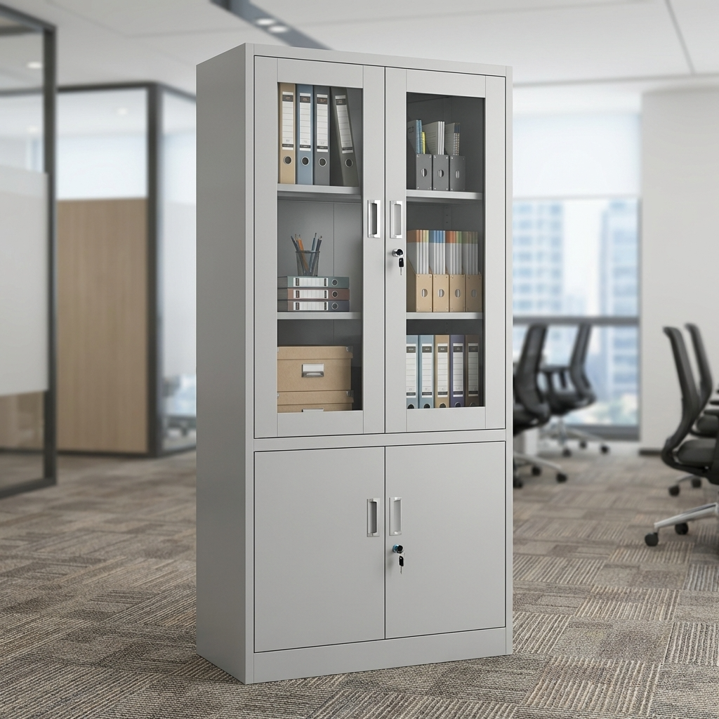 Executive Filing Cabinet Steel Office Storage Cabinet With Glass Doors And Lower Cabinet