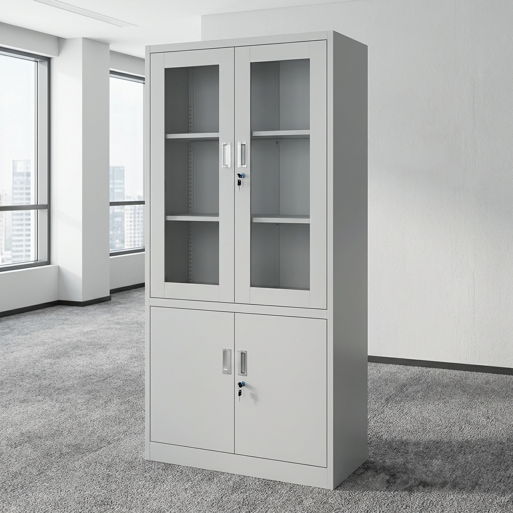 Executive Filing Cabinet Steel Office Storage Cabinet With Glass Doors And Lower Cabinet