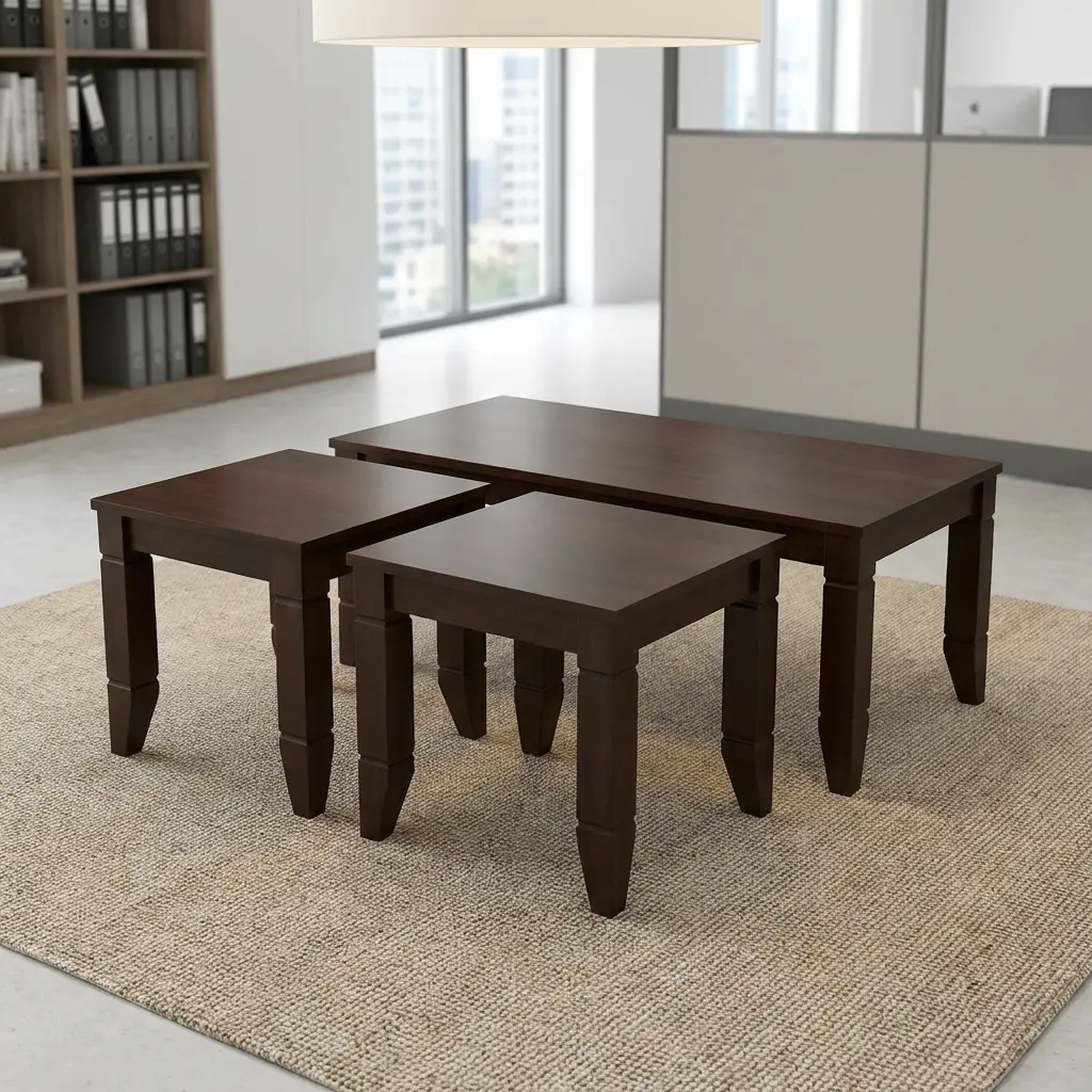 Morata Coffee Table Set Wooden Reception Coffee Table With Two Matching Side Tables