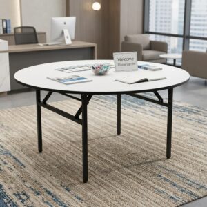 Durable 1.5m Folding Table with round tabletop and foldable powder coated legs