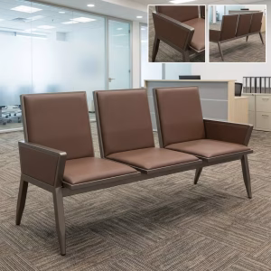 Waiting Area Bench, metal frame, cushioned 3 seater office reception seating