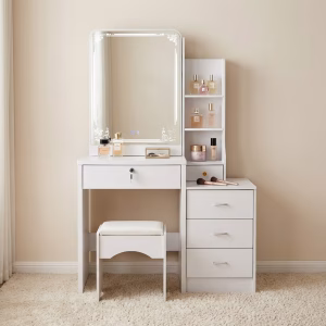 Elegant Vanity Set white dressing table with mirror and storage drawers