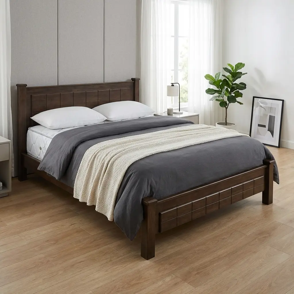 Royal Modena King Bed 180x200 solid hardwood modern wooden bed frame with panel headboard