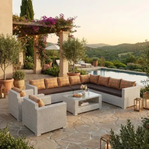 Grand Rattan Lounge Set 10-seater outdoor sofa with cushions and coffee table