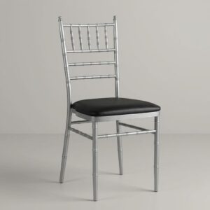Silver Chiavari Event Chair with cushioned seat for weddings, events, and banquet seating