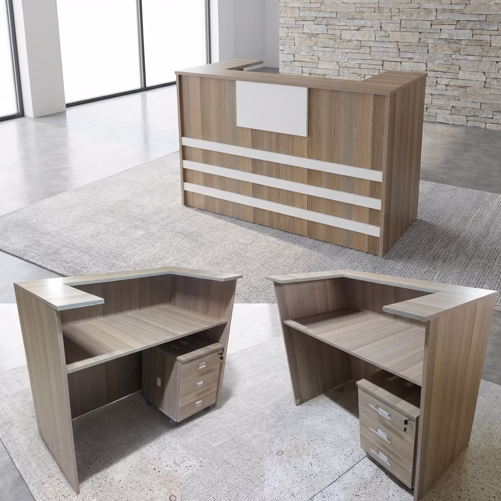 A Modern 1.2M Reception Desk Unit With Storage And A Sleek Design—Perfect For Professional And Space-Efficient Reception Areas.