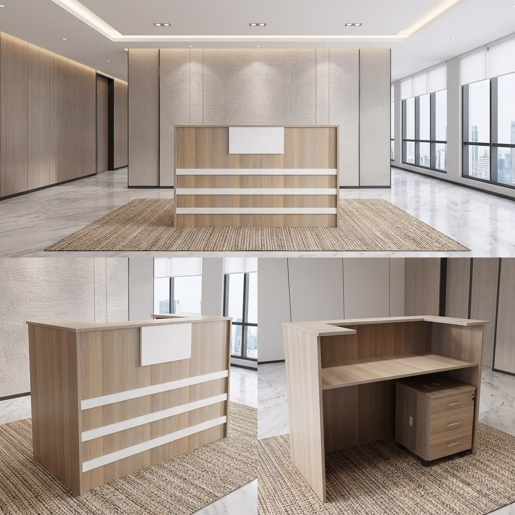 A Modern 1.2M Reception Desk Unit With Storage And A Sleek Design—Perfect For Professional And Space-Efficient Reception Areas.