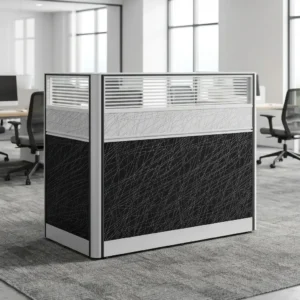 Modern 1-way workstation with stylish partition panels, frosted glass accents, and durable frame design for professional office workspaces.