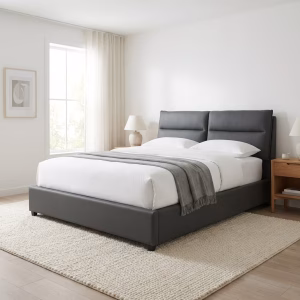 Premium 150x180 Bed upholstered modern bed frame with padded headboard in a stylish bedroom