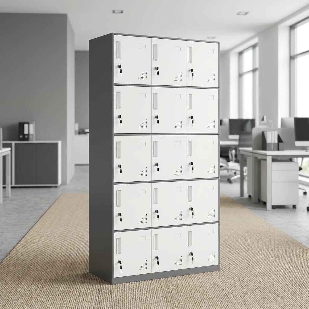 Secure 15-Locker Cabinet Steel Office Storage Locker With Fifteen Lockable Compartments