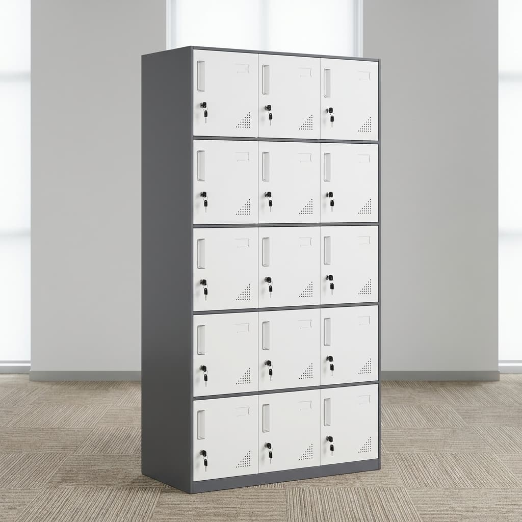 Secure 15-Locker Cabinet Steel Office Storage Locker With Fifteen Lockable Compartments