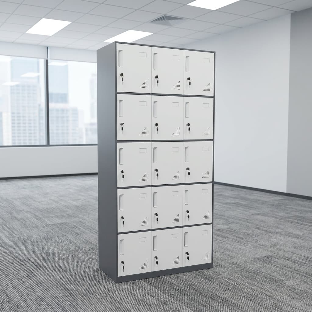 Secure 15-Locker Cabinet Steel Office Storage Locker With Fifteen Lockable Compartments