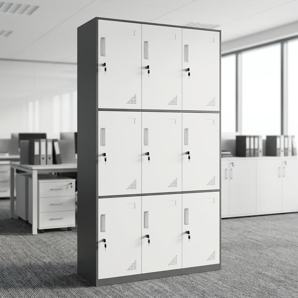 Premium 9-Locker Cabinet secure steel office storage locker with nine lockable compartments